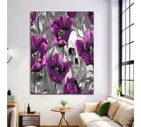 Large Hand Painted Tulips Painting Art Dark Purple Gothic Skull Poster Canvas Painting For Living Room Wall Art Pictures Home Decorative Frameless (50X70Cm / 20X28In)