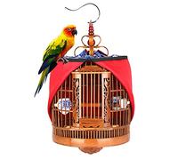 Large Handmade Bamboo Bird Cage For Parrots & Canaries - Complete Accessories Set, Brown Color, Spacious 33X47Cm Hanging Design, Ideal For Pet Birds,Brown(a)-33 * 47cm