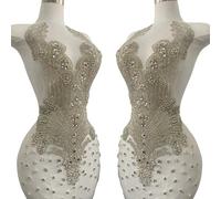 Large Handmade Beaded Crystal Patches Bodice Glass Rhinestone Applique Designs for Prom Formal Dress (Silver)