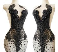 Large Handmade Beaded Crystal Patches Bodice Glass Rhinestone Applique Designs for Prom Formal Dress (Black)