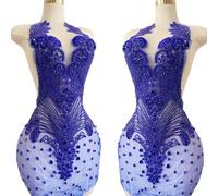 Large Handmade Beaded Crystal Patches Bodice Glass Rhinestone Applique Designs for Prom Formal Dress (Blue)