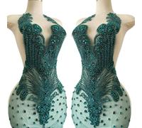 Large Handmade Beaded Crystal Patches Bodice Glass Rhinestone Applique Designs for Prom Formal Dress (Deepgreen)