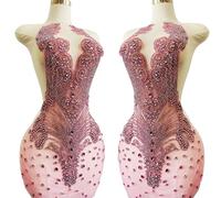 Large Handmade Beaded Crystal Patches Bodice Glass Rhinestone Applique Designs for Prom Formal Dress (Pink)