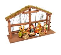 LARGE Handmade Nativity Scene Birth Jesus Christ Wooden Stable Figurine House Sculpture Christmas Decoration Xmas Décor, W Shatchi Brown One Size