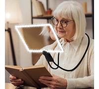Large Hands Free Magnifying Glass with Light Full Page Magnifier for Reading with 50 Ultra-Bright LEDs and Flexible Gooseneck Neck Magnifying Glass with Light for Sewing Repair Low Vision Elderly