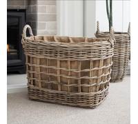 Large Handwoven Rattan Log Basket, Open Weave Design, Hessian Lined, Rustic Storage, Log Storage, Home Storage Basket