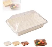 Large Handwoven Rattan-Style Bread Basket with Clear Acrylic Lid, Hand-Woven Rattan Food Covers - for Storing Fruits/Vegetables, Snacks, and Dried Fruits (White,S)