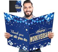 Large Happy Workiversary Card for Signing, Blue Gold Work Anniversary Party Decoration Gift, Giant Thank You Guest Book With Envelope, Jumbo Workiversary Greeting Card for Office Business Employee Men