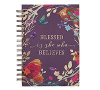 Large Hardcover Journal Blessed Is She Who Believes Floral Bird Eggplant Inspirational Wire Bound Notebook W/192 Lined Pages