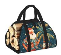 Large Hawaii-Christmas-Snowman-Santa Firewood Carrier Bag, 600d Oxford Cloth Log Tote With Reinforced Handles, Open-End Wood Hauling Bag For Fireplace, Wood Stove, Camping And Outdoor Storage