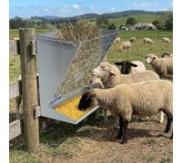 Large Hay Rack for Goats, 2 in 1 Heavy-Duty Galvanized Steel Hay & Grain/Salt Feeder, 60cm Wall Mounted Multiple Sided Livestock Hay Feeder for Sheeps, Horses Indoor Outdoor Farm - Silver