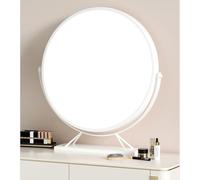 Large HD Makeup Mirror, 360° Rotating Round Vanity Mirror, Metal Frame, Perfect for Bedroom & Tabletop Use, Stylish White Design for Elegant Decor