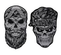 Large Head Scarf Skull Embroidery Patch Back Glue Motorcycle Patches Iron On for Clothes Jacket Patch Back Badges 2PC