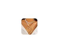 Large Heart Statement Necklaces for Women Chunky Gold Necklace Layered Love Pearl Choker Necklace Set Dainty Statement Jewelry Gift, Brass, brass