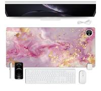 Large Heated Desk Pad, PU Leather Desk Pad with 3 Heating Levels, Gaming Mouse Pad, 80 x 36 cm, Non-Slip Heating Pad for Gaming, Office and Home, Marble 20