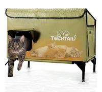 Large Heated Outdoor Cat House for Outside Winter, Insulated Weatherproof Cat Shelter with Slanted Roof, Escape Door & Heating Pad, Elevated Kitty Bed Feral Cat House for Outdoor Cats Stray Barn Cat