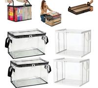 Large Heavy-Duty Thick Plastic Clear Storage Bag for Clothes, Moving & Storage, Portable Large Clear Thick Plastic Storage Box with Hinged Lid, Stackable Bins Organizer Bags with Zippers (4PC,L)
