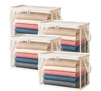 Large Heavy-Duty Thick Plastic Clear Storage Bag for Clothes, Moving & Storage, Portable Stackable Sturdy Plastic Clear Packing Box with Hinged Lid | Home, Travel & Camping