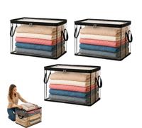 Large Heavy-DutyThick Plastic Clear Storage Box with Hinged Lid, Large Plastic Storage Boxes with Lid, Heavy-Duty Durable High Capacity Organizer, Multi Purpose use for Home, Camping, Travel (3PC)
