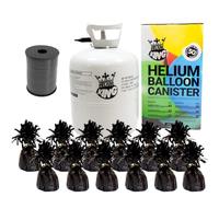 Large Helium Canister with Curling Ribbon and 12 Black Foil Balloon Weights