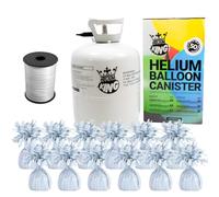 Large Helium Canister with Curling Ribbon and 12 White Foil Balloon Weights