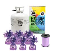 Large Helium Canister with Curling Ribbon and 6 Lavender Foil Balloon Weights
