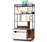 Large Hidden Cat Litter Box Enclosure Furniture with 4-Tier Shelves and Scratching Post,Wooden Sturdy Cat Washroom Storage for Most Litter Boxes,Brown