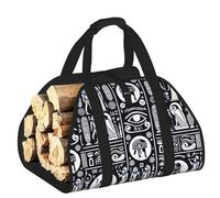 Large Hieroglyphics-All-See-Eye-Egypt Firewood Carrier Bag, 600d Oxford Cloth Log Tote With Reinforced Handles, Open-End Wood Hauling Bag For Fireplace, Wood Stove, Camping And Outdoor Storage
