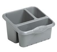 Large High Grade Plastic 3 Compartment Sink Tidy Kitchen Caddy Kitchen Organiser Sponge Holder Brush Holder Cleaning Organiser Cloth Holder, Kitchen Utensils Holder (Silver)