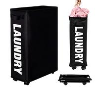 Large High Grade Plastic Laundry Basket With Handles and Wheels, Hipster Style Washing Linen Laundry Basket Hamper For Drying Clothes Nursery & Home Organisation (Black - 39 x 19 x 55cm)