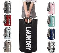 Large High Grade Plastic Laundry Basket With Handles and Wheels, Hipster Style Washing Linen Laundry Basket Hamper For Drying Clothes Nursery & Home Organisation (Black - 31 x 59cm)