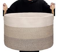 Large High Grade Plastic Laundry Basket With Handles and Wheels, Hipster Style Washing Linen Laundry Basket Hamper For Drying Clothes Nursery & Home Organisation (Cotton Rope - 50 x 33cm)