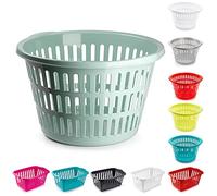 Large High Grade Plastic Laundry Basket With Handles, Hipster Style Washing Linen Laundry Basket Hamper For Drying Clothes Nursery & Home Organisation (Mint Green - Round)