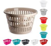 Large High Grade Plastic Laundry Basket With Handles, Hipster Style Washing Linen Laundry Basket Hamper For Drying Clothes Nursery & Home Organisation (Taupe - Round)