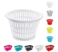 Large High Grade Plastic Laundry Basket With Handles, Hipster Style Washing Linen Laundry Basket Hamper For Drying Clothes Nursery & Home Organisation (White - Round)