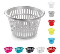 Large High Grade Plastic Laundry Basket With Handles, Hipster Style Washing Linen Laundry Basket Hamper For Drying Clothes Nursery & Home Organisation (Silver - Round)