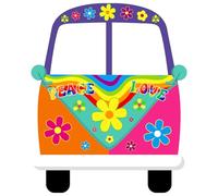 Large Hippie Bus Shaped Photo Prop,1960s Hippie Selfie Frame Backdrop Background Banner, Birthday Party Supplies, 62 × 47 Inch Background Photo Prop
