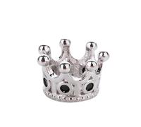Large Hole Bead Charm 5 Pieces Crown 10.8 x 7.2 mm Silver with Black Stones - Spacer Spacer Beads for Jewellery Crafts DIY Threading Beads for Bracelets & Chains