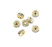 Large Hole Beads， 10Pcs 14K/18K Gold Plated and Silver Rhinestone Spacer Beads for DIY Jewelry Making 4mm to 10mm(14K Gold-4mm x 10pcs)