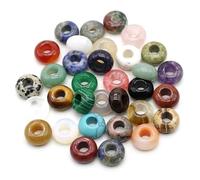 Large Hole Beads, 30pcs 4mm Large Hole Stone Beads, Natural Smooth Gemstone Rondelle for Jewelry Making, Random Mixed Colors, 5x10mm