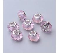 Large Hole Beads, Handmade European Brass Core Large Hole Beads Multicolor 14x8mm Pack of 10(Pink)