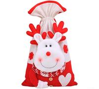 Large Holiday Drawstring Bag With Charming Snowman And Santa Motifs, Cozy Knitted Construction For Storing Christmas Treats(C)
