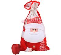 Large Holiday Drawstring Bag With Charming Snowman And Santa Motifs, Cozy Knitted Construction For Storing Christmas Treats(A)