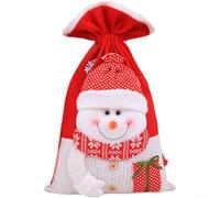 Large Holiday Drawstring Bag With Charming Snowman And Santa Motifs, Cozy Knitted Construction For Storing Christmas Treats(B)
