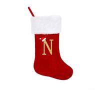 Large Holiday Stockings with Embroidered Letters and Knitted Fabric Design for Fireplace or Tree Hanging Seasonal Decoration (N)