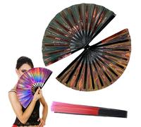 Large Holographic Folding Hand Fan, Laser Rave Hand Fan, Boots on The Ground Fan for Line Dancing Foldable Craft Holding Laser Colors Fan (C6)