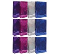 Large Holographic Gift Bags Set - 12 Pcs Metallic Shimmer Bags With Handles - Great For Christmas, Birthdays, Weddings & More