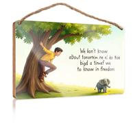 Large Home Sign A Boy Climbs A Tree While An Elephant Watches. Camper Decor Farmhouse Hanging Sign(20X30CM)
