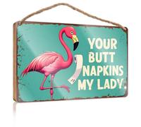 Large Home Sign A Flamingo Holding Toilet Paper With The Text "Your Butt Napkins My Lady." Camper Decor Farmhouse Hanging Sign(20X30CM)