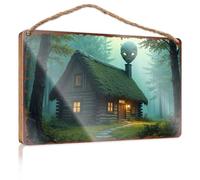 Large Home Sign Alien Head Emerging From A Forest Cabin Wooded Sign Signs For Kitchen Posters & Prints(23X35CM)